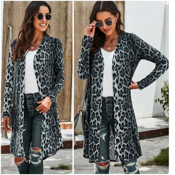 Snakeskin Open Front Longline Cardigan - Picture 6 of 6